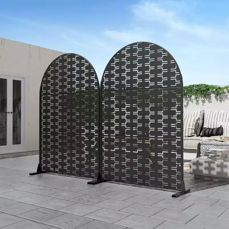 MAYEERTY Room Divider Screen Brick 01 Black Arch Galvanized Sheet 72x47x16in 3-Piece Set