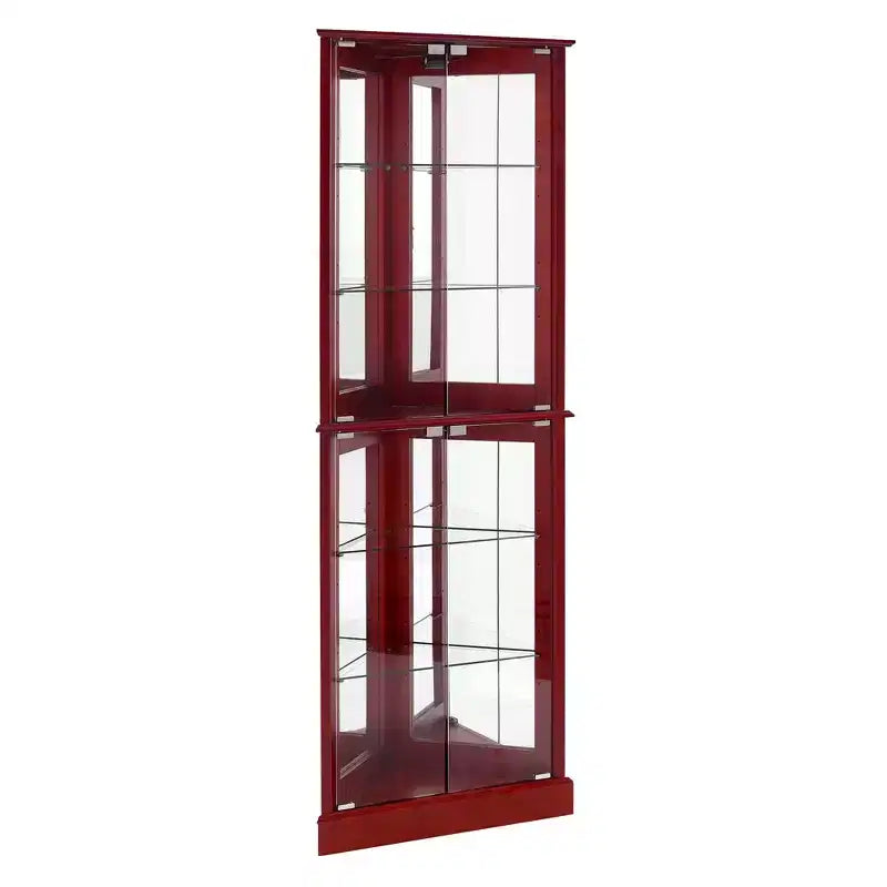 Vitrine d'angle, Merisier/Noyer, 4 portes vitrées