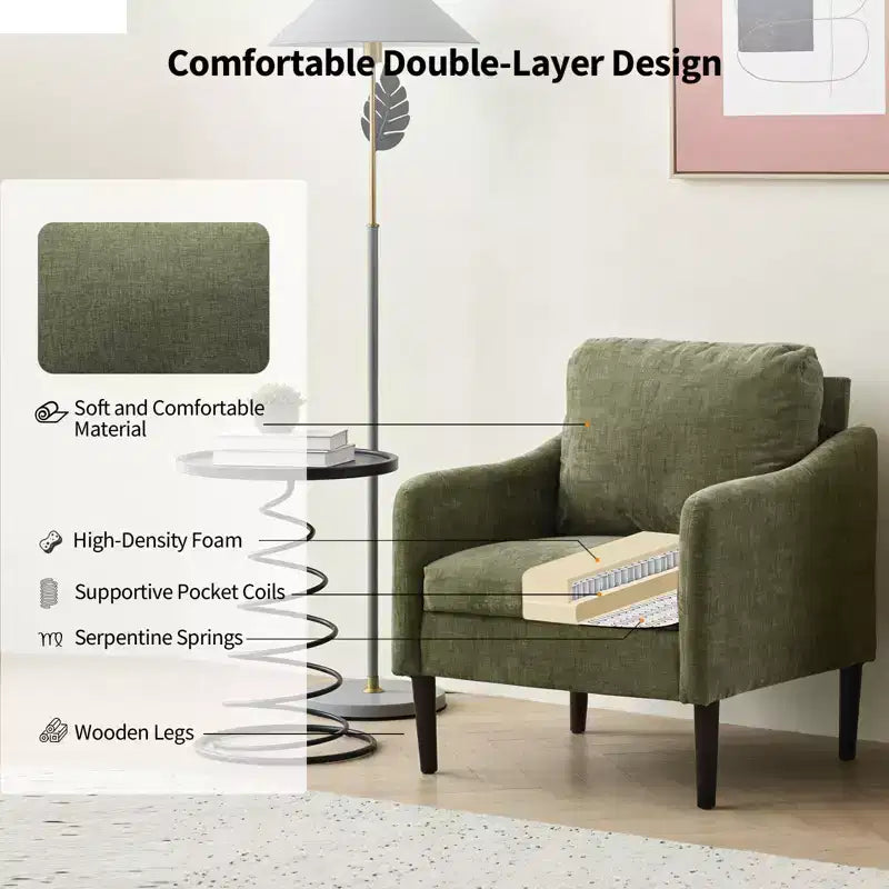 Fauteuil d'appoint en chenille beige/noir/vert/orange, fauteuil incurvé pour 1 personne, canapé individuel