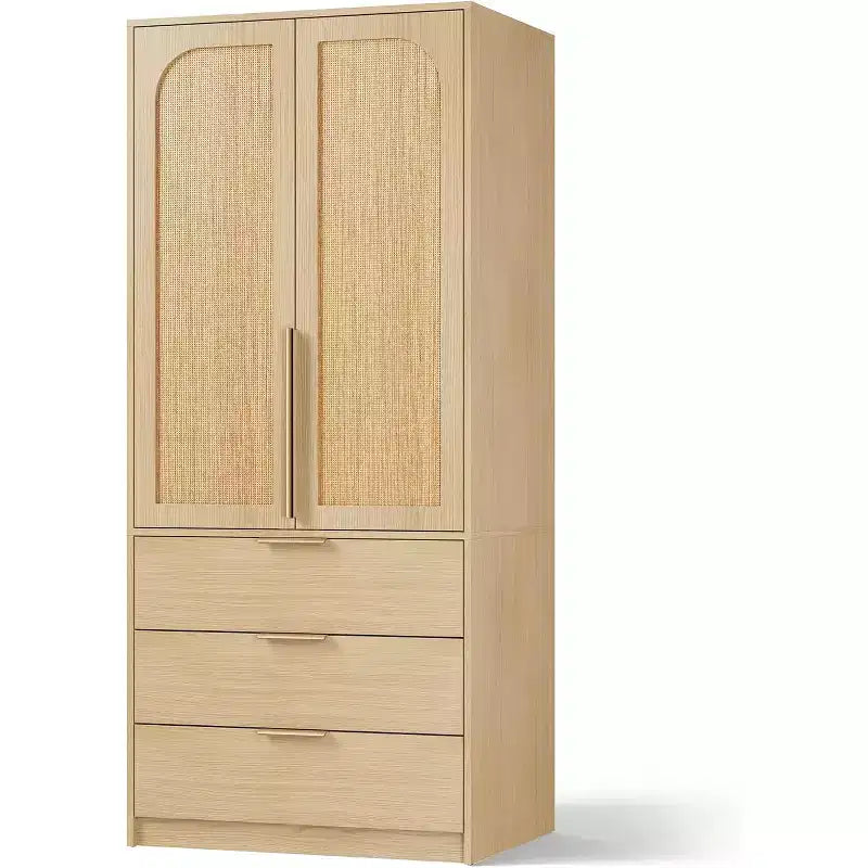 Armoire 2 portes avec 3 tiroirs et tringle de penderie