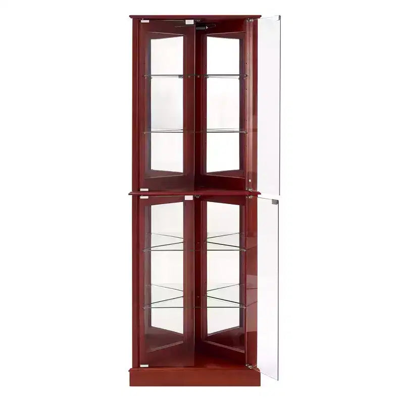 Vitrine d'angle, Merisier/Noyer, 4 portes vitrées
