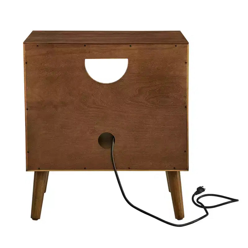 Table d'appoint cannelée marron avec tiroir et étagère ouverte, pour 1 personne
