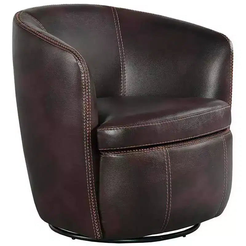 Elements Vito Pebble Brown Faux Leather Barrel Swivel Chair