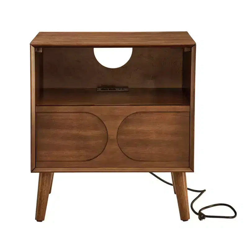 Table d'appoint cannelée marron avec tiroir et étagère ouverte, pour 1 personne