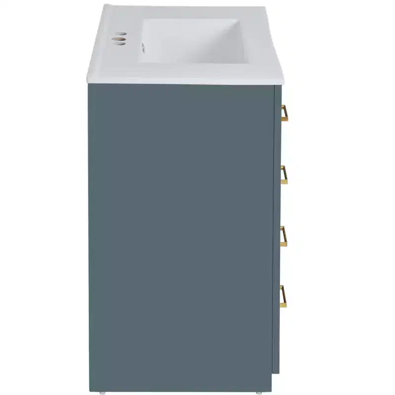 Meuble-lavabo de salle de bain de 76 cm à lavabo simple avec armoire et 3 tiroirs – Noir / Bleu / Vert / Indigo / Blanc