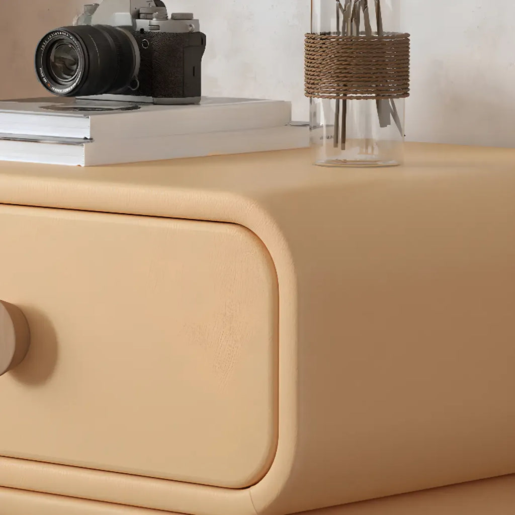 Pleather Scandinavian Nightstand With Faux Leather Finish