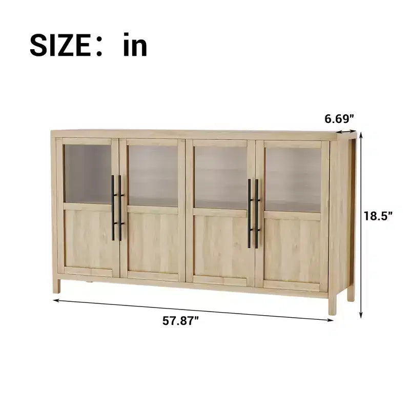 Buffet bahut avec portes vitrées, coloris noir/gris/bois, 4 portes, assemblage 1 personne