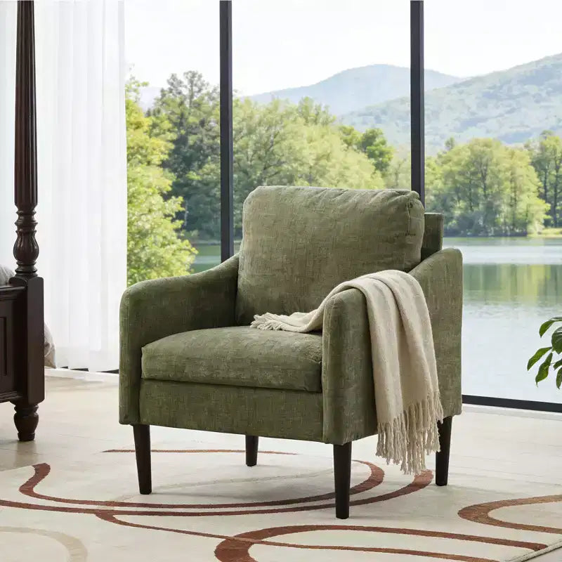 Fauteuil d'appoint en chenille beige/noir/vert/orange, fauteuil incurvé pour 1 personne, canapé individuel
