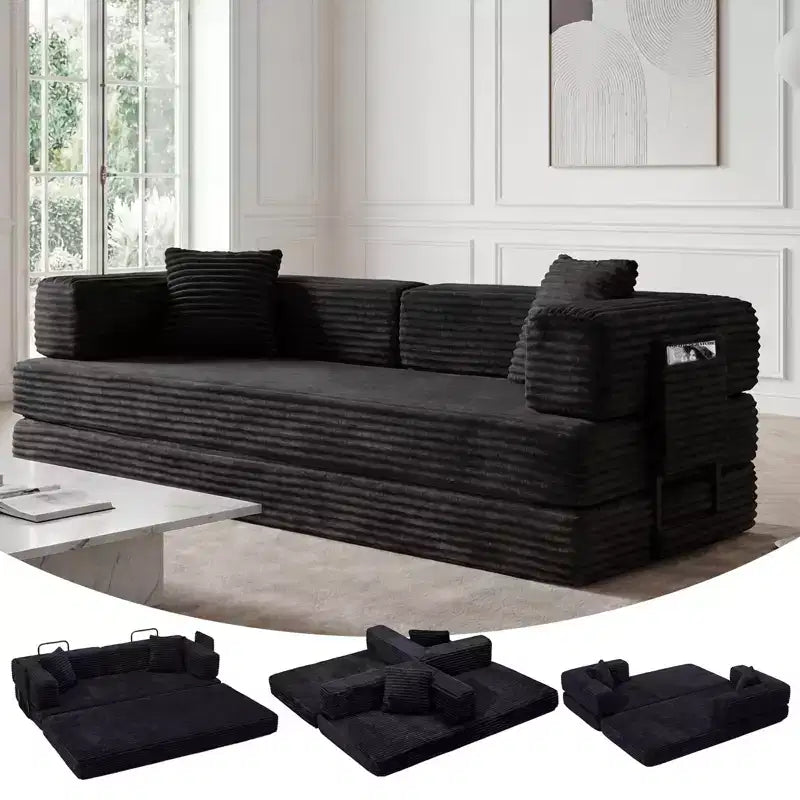 80.7 5-in-1 Convertible Sleeper Sofa Bed ??Corduroy, 1200 lbs, No Assembly