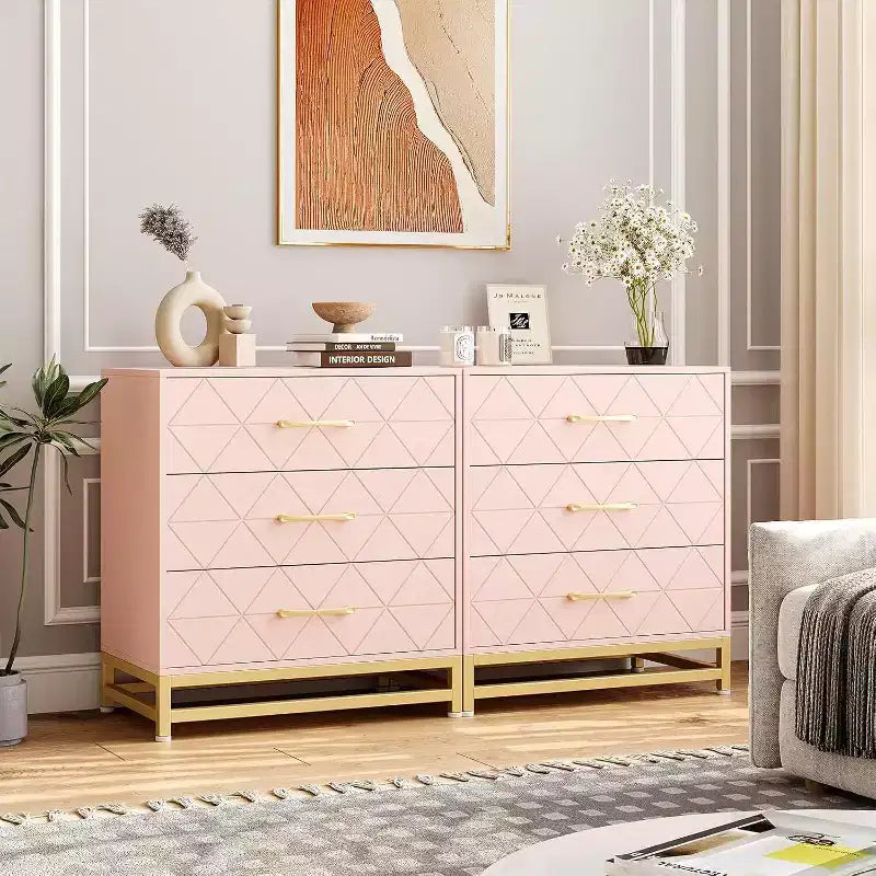 Commode à 3 tiroirs noire / rose / blanche, style moderne