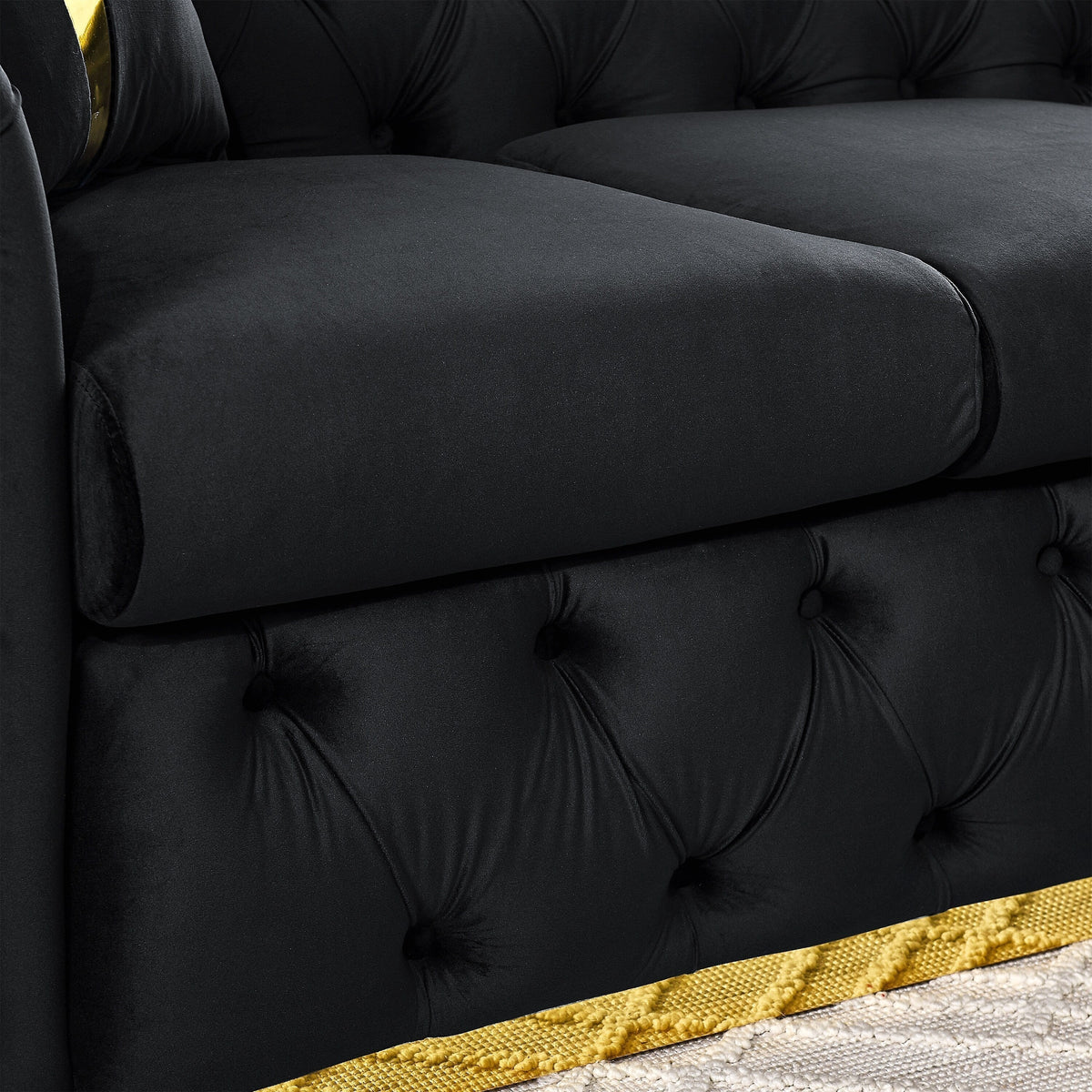 90.6 Velvet 3-Seater Sofa with 2 Pillows High-Density Cushions, Gold Accents, and Pillows