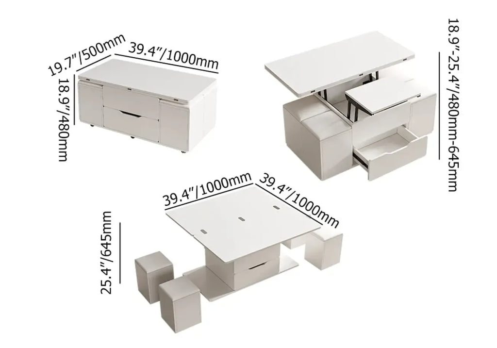 Foldable Lift-Top Coffee Table with 4 Stools & Storage