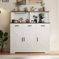 Farmhouse-Style Sideboard Buffet with Microwave Stand, Barn Door Storage Cabinet with Drawers and Adjustable Shelves, Wooden Coffee Bar Cabinet