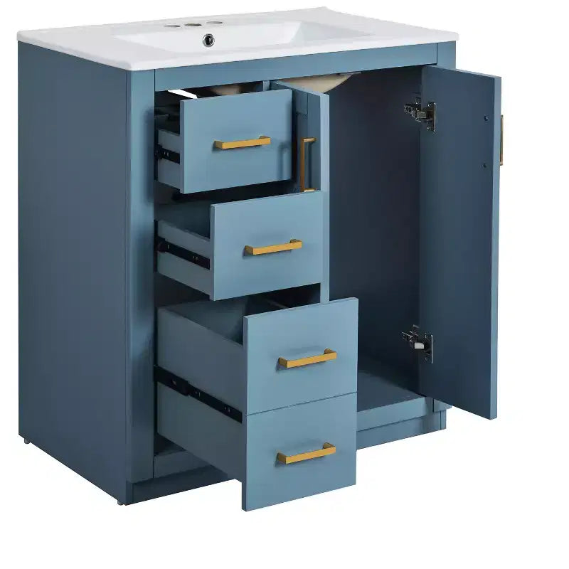 Meuble-lavabo de salle de bain de 76 cm à lavabo simple avec armoire et 3 tiroirs – Noir / Bleu / Vert / Indigo / Blanc
