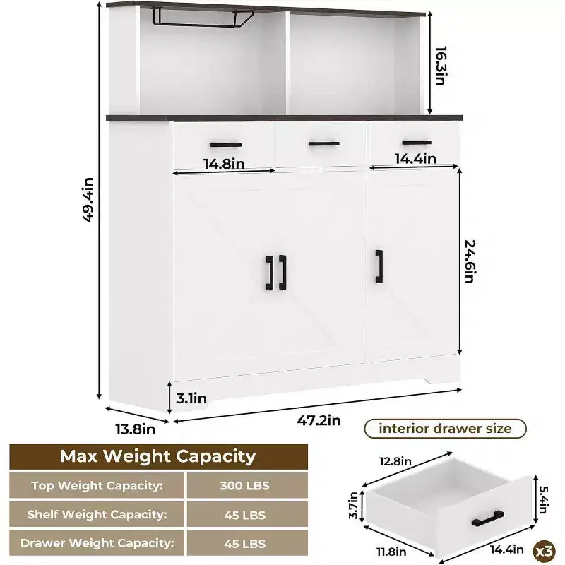 Buffet de style campagnard en bois marron/blanc et marron foncé avec 3 tiroirs et 3 portes – Simple