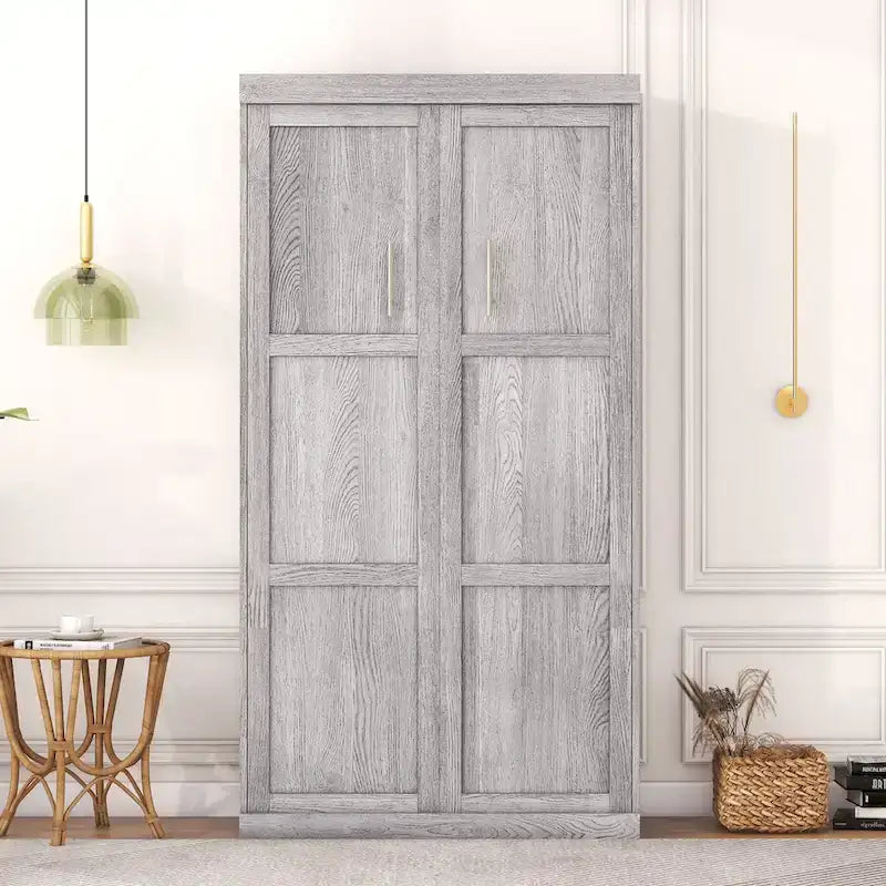Twin Size Murphy Bed, can be Folded into a Cabinet, Gray