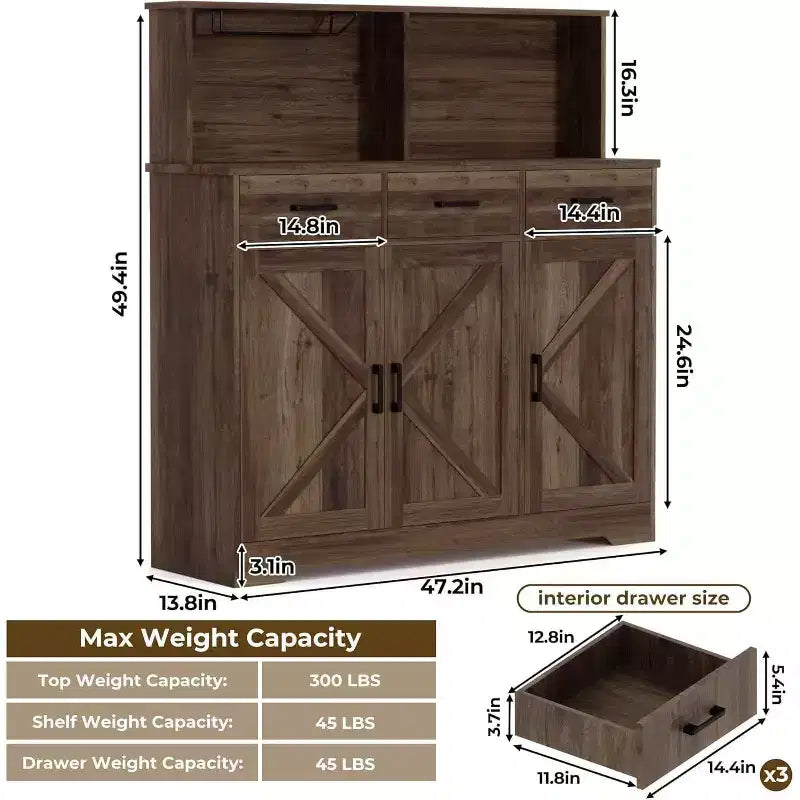 Buffet de style campagnard en bois marron/blanc et marron foncé avec 3 tiroirs et 3 portes – Simple