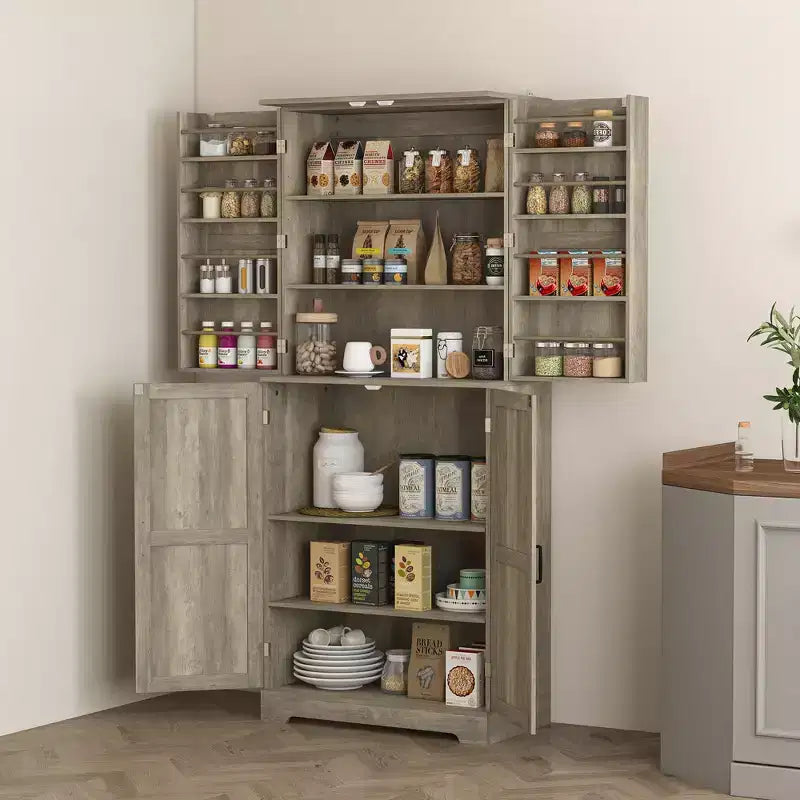 Buffet de ferme gris/blanc de 72 po, 4 portes coulissantes, assemblage à 2 personnes
