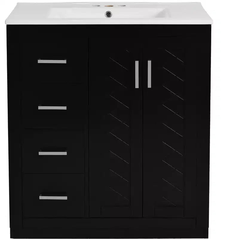 Meuble-lavabo de salle de bain de 76 cm à lavabo simple avec armoire et 3 tiroirs – Noir / Bleu / Vert / Indigo / Blanc