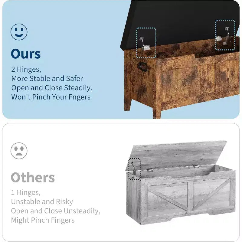 Banc de rangement capitonné marron / gris / rose / blanc, coffre en bois avec assise rembourrée, 1 personne