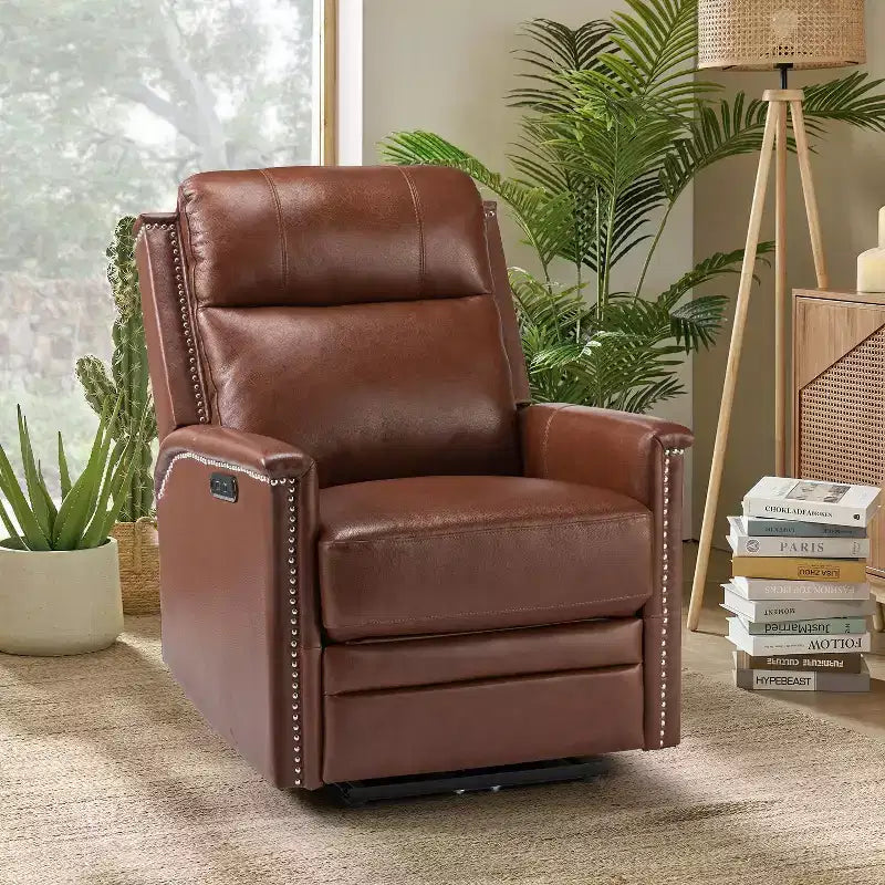 Fauteuil inclinable motorisé, couleur brun/camel, une place