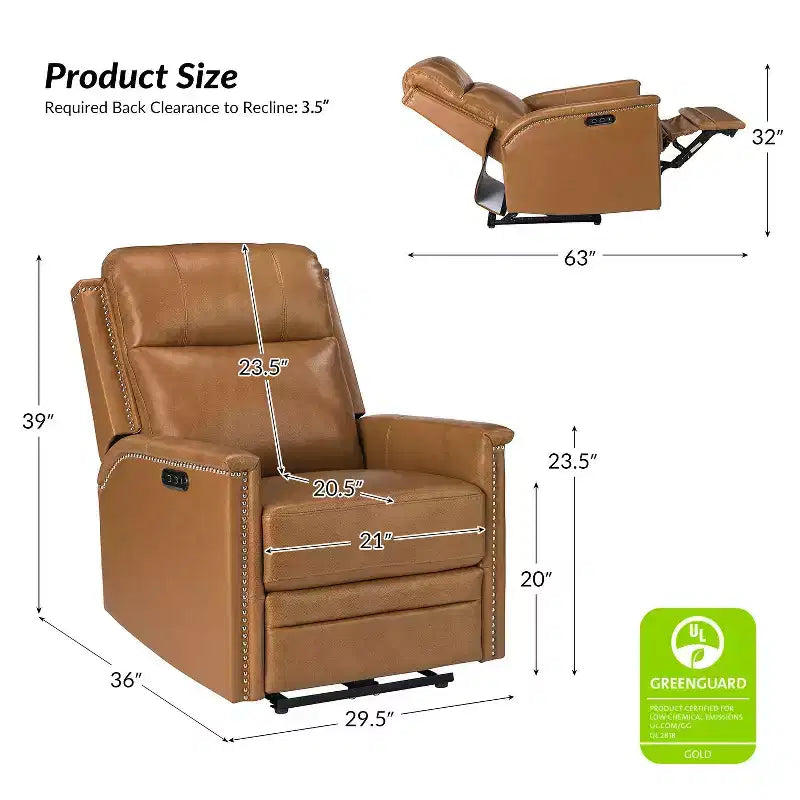 Fauteuil inclinable motorisé, couleur brun/camel, une place