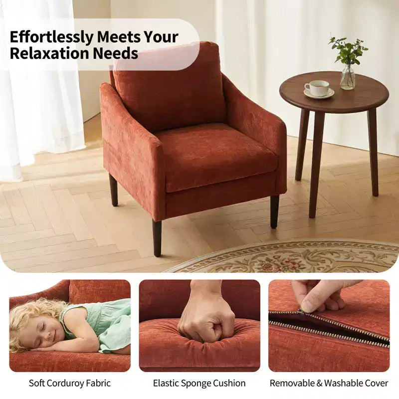 Fauteuil d'appoint en chenille beige/noir/vert/orange, fauteuil incurvé pour 1 personne, canapé individuel