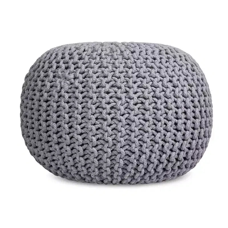 Pouf tricoté rond gris clair, 1 personne