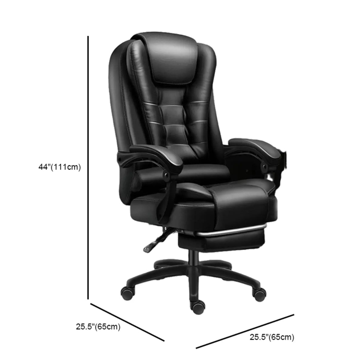 Ergonomic Black Leather Swivel Office Chair with Footrest