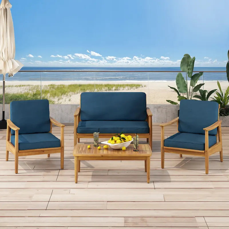 Willowbrook Outdoor Acacia Wood 4 Seater Chat Set by Christopher Knight Home