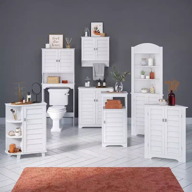 Meuble de rangement blanc à deux portes avec étagères réglables