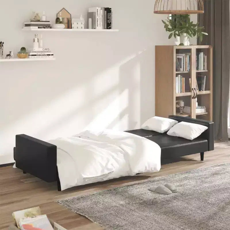 Ciemnoszara aksamitna dwuosobowa rozkładana sofa