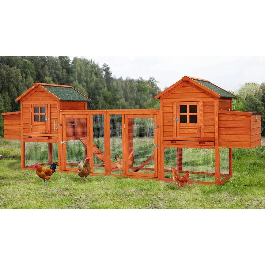 AECOJOY 144'' Large Chicken Coop w/ Run Wooden Hutch Poultry Cage House