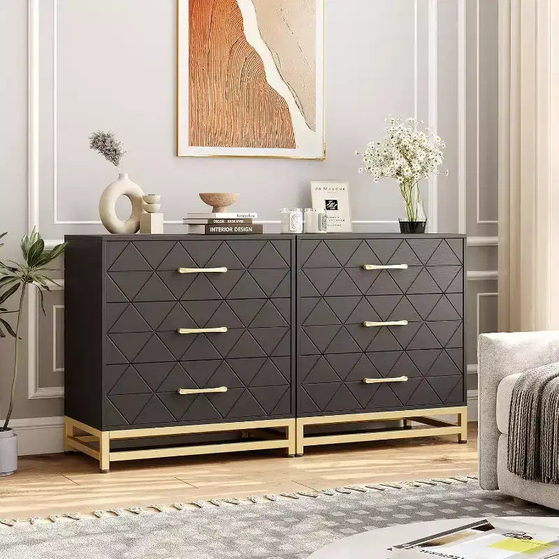Commode à 3 tiroirs noire / rose / blanche, style moderne