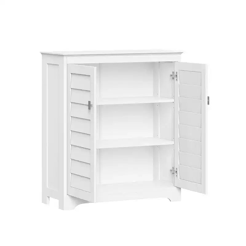 Meuble de rangement blanc à deux portes avec étagères réglables