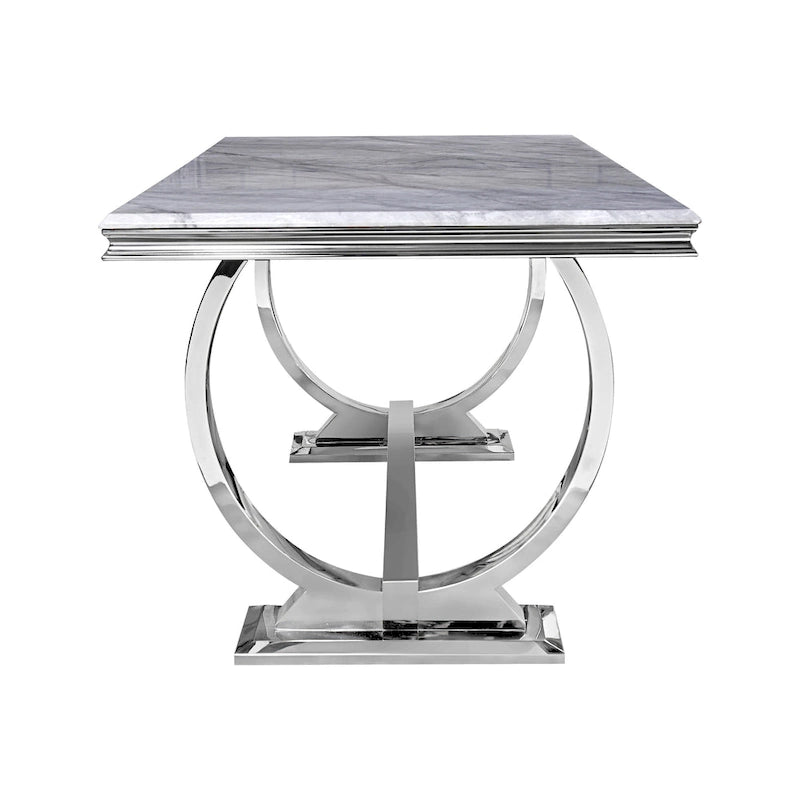 Modern Dining Room Table with Stainless Steel Metal U-Base