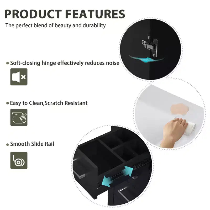 Meuble-lavabo de salle de bain de 76 cm à lavabo simple avec armoire et 3 tiroirs – Noir / Bleu / Vert / Indigo / Blanc