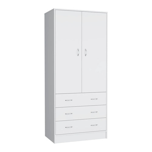 19 Modern Double-door Armoire with 3 Drawers and 1 Hanging Rod for Bedroom