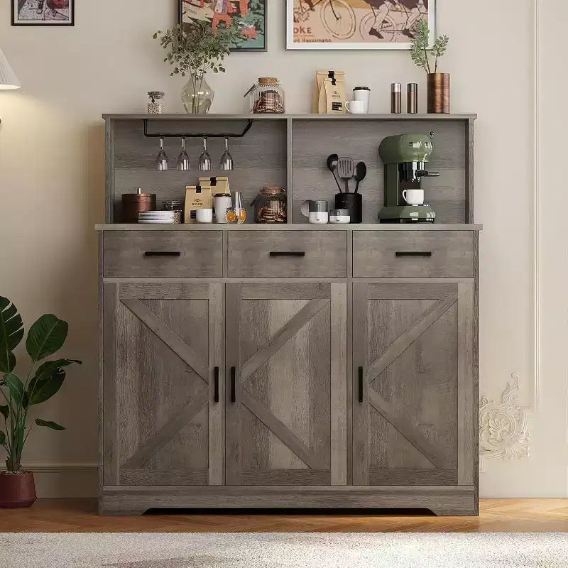 Buffet de style campagnard en bois marron/blanc et marron foncé avec 3 tiroirs et 3 portes – Simple