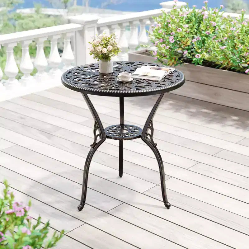 Czarno-brązowy okrągły stolik bistro z odlewanego aluminium, 2 miejsca siedzące
