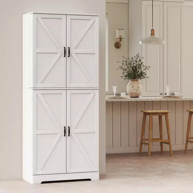 Buffet de ferme gris/blanc de 72 po, 4 portes coulissantes, assemblage à 2 personnes