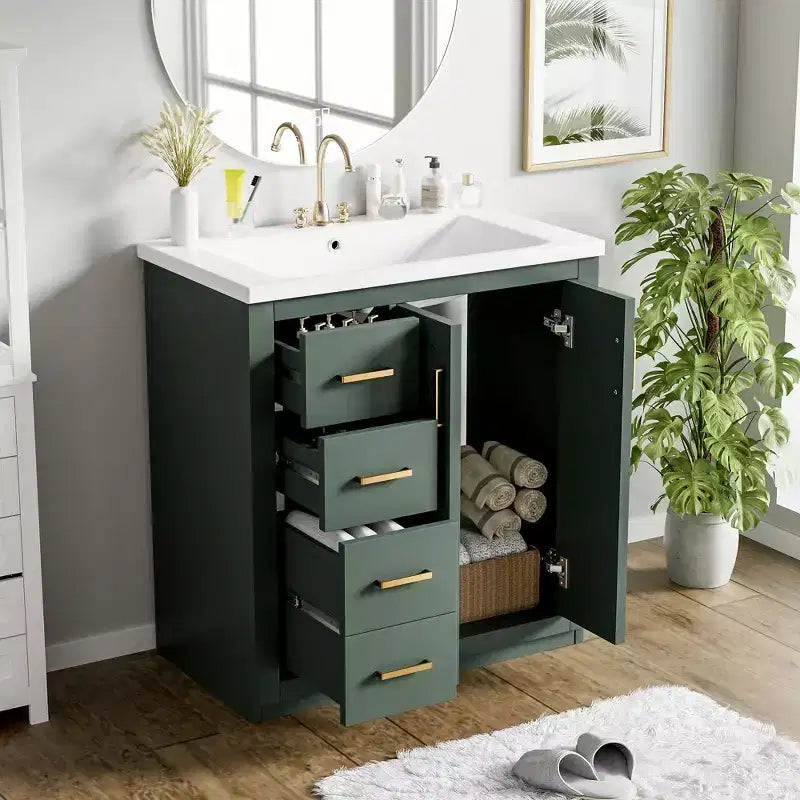 Meuble-lavabo de salle de bain de 76 cm à lavabo simple avec armoire et 3 tiroirs – Noir / Bleu / Vert / Indigo / Blanc