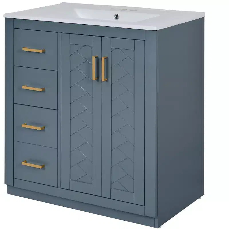 Meuble-lavabo de salle de bain de 76 cm à lavabo simple avec armoire et 3 tiroirs – Noir / Bleu / Vert / Indigo / Blanc