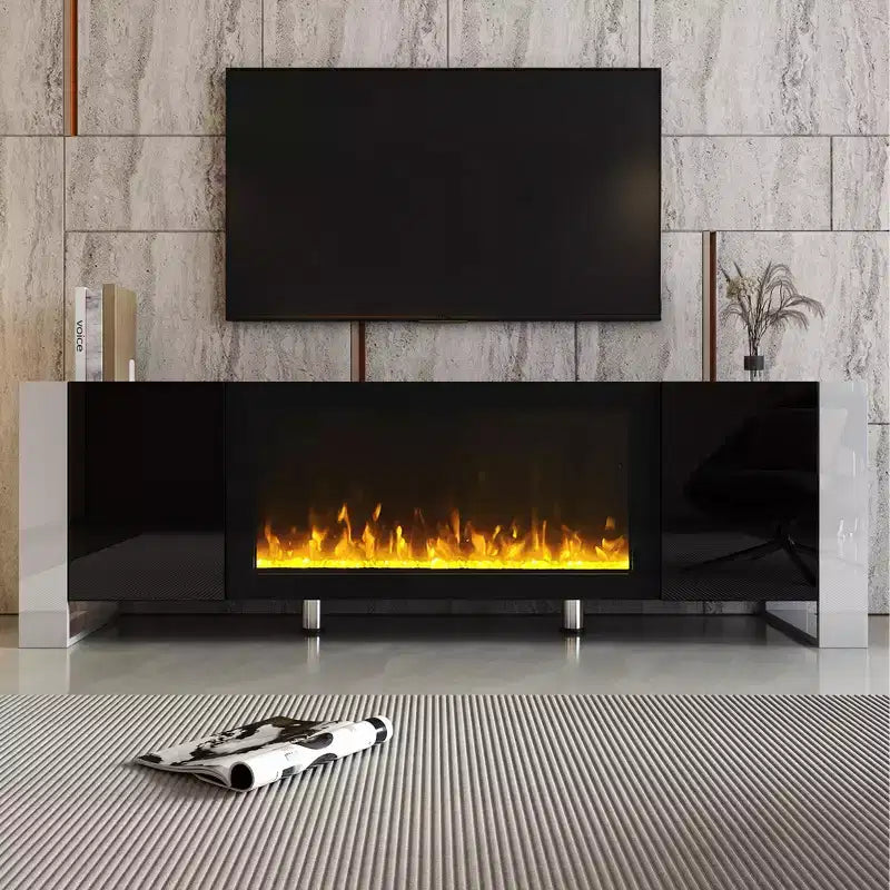 Whisen Modern TV Stand Fits TVs up to 78 in. with Non-heating Electric Fireplace Appearance and 2 Cabinets
