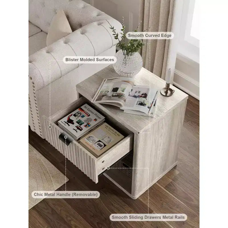 Table de chevet en bois dur brun avec tiroir et espace de rangement ouvert, 1 pièce
