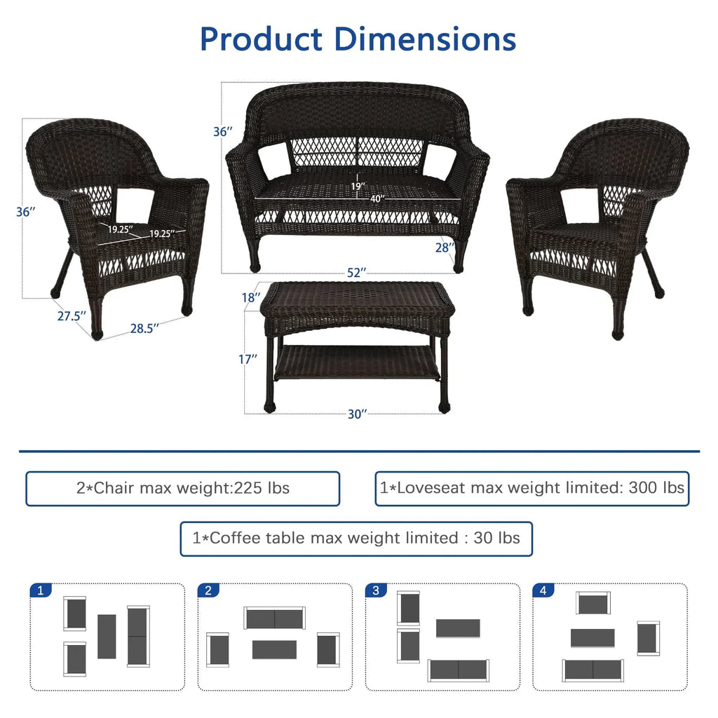 Wicker Patio 4-piece Conversation Set