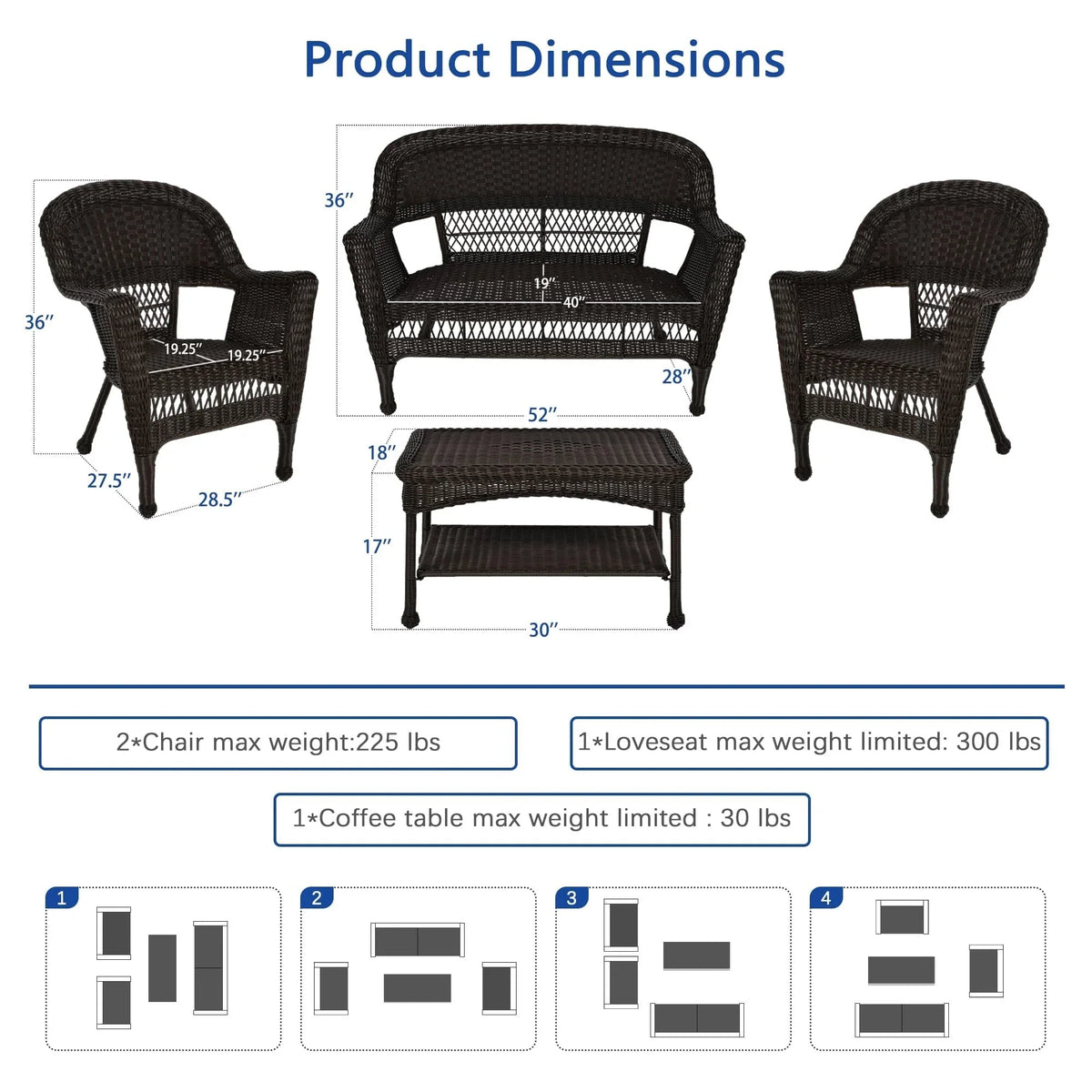 Wicker Patio 4-piece Conversation Set
