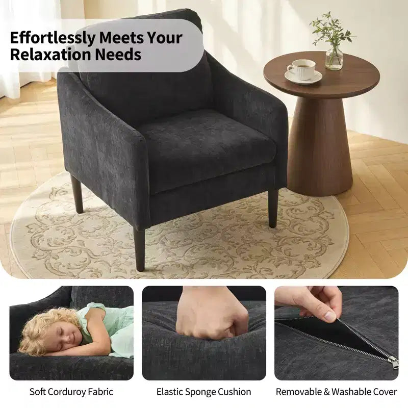 Fauteuil d'appoint en chenille beige/noir/vert/orange, fauteuil incurvé pour 1 personne, canapé individuel