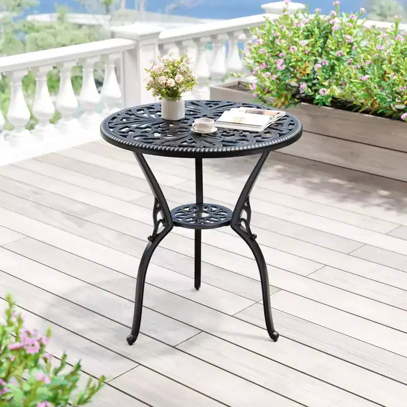 Czarno-brązowy okrągły stolik bistro z odlewanego aluminium, 2 miejsca siedzące
