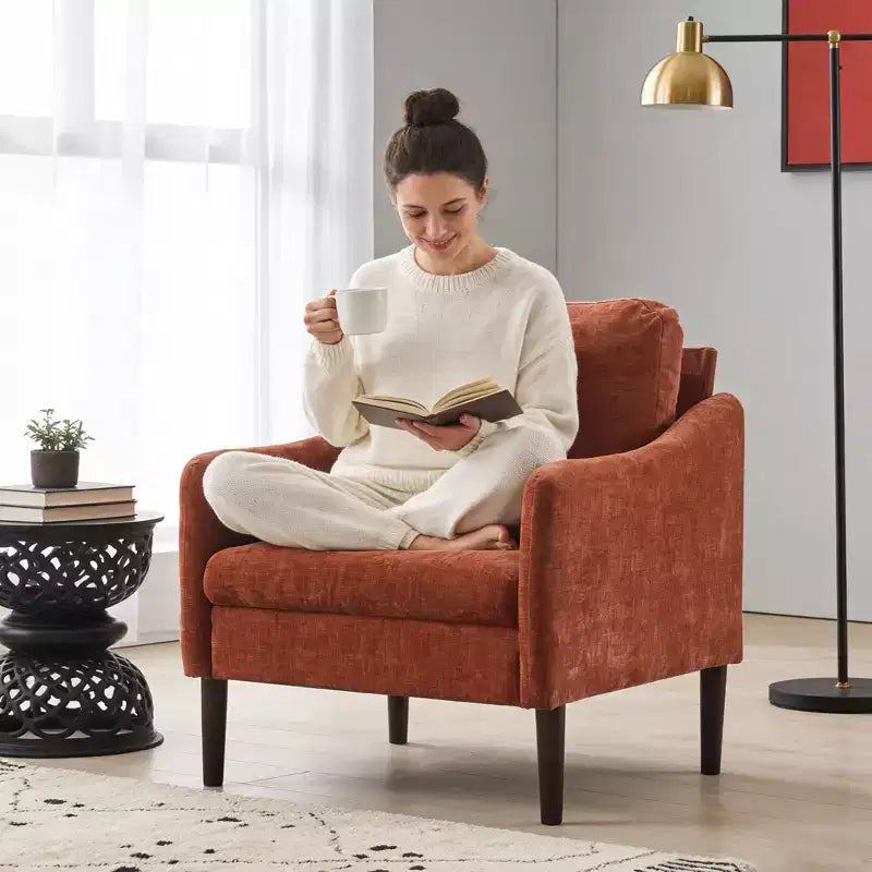 Fauteuil d'appoint en chenille beige/noir/vert/orange, fauteuil incurvé pour 1 personne, canapé individuel